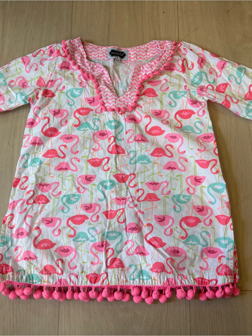 Mud Pie Girls Pink Flamingo Swim Coverup with Pom Trim